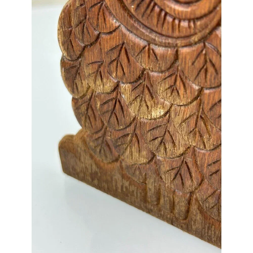 MCM 1970s Owl Wooden Napkin Letter Holder Brown Distressed Vintage Mid-Century